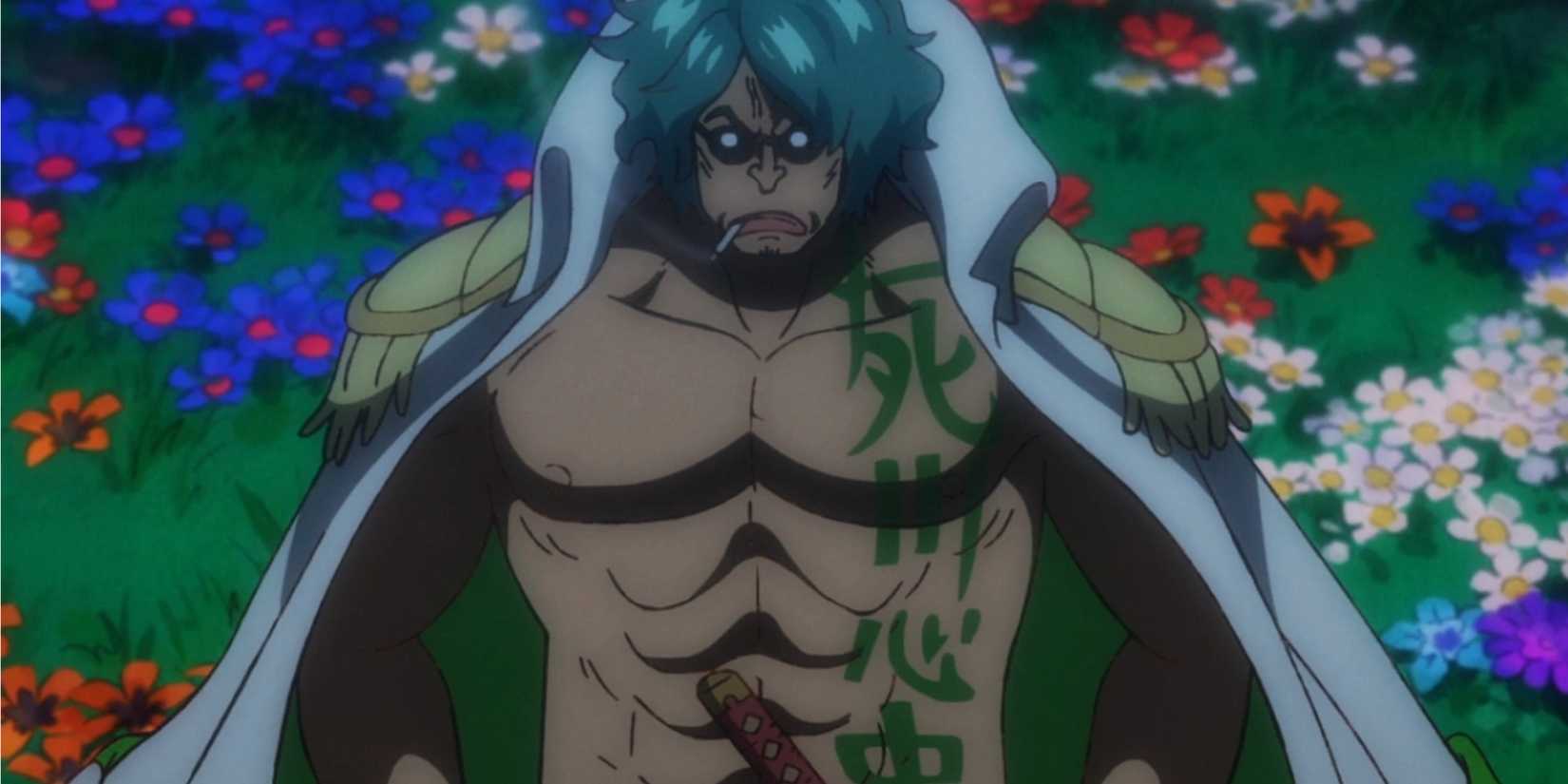 L'amiral Ryokugyu arrive à Wano et crée des fleurs à chaque étape de One Piece