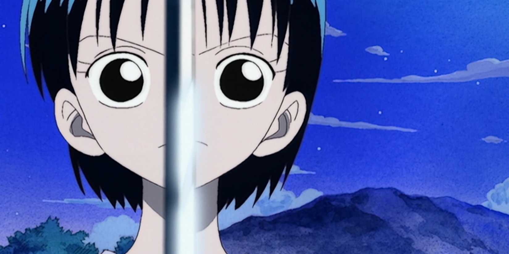 Kuina Shimotsuki, the childhood friend of One Piece's Roronoa Zoro, is holding up a sword.