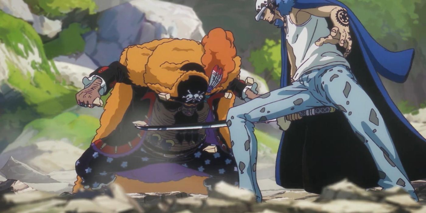 Trafalgar D. Ley de agua que enfrenta Blackbeard en Winner Island en una habitación
