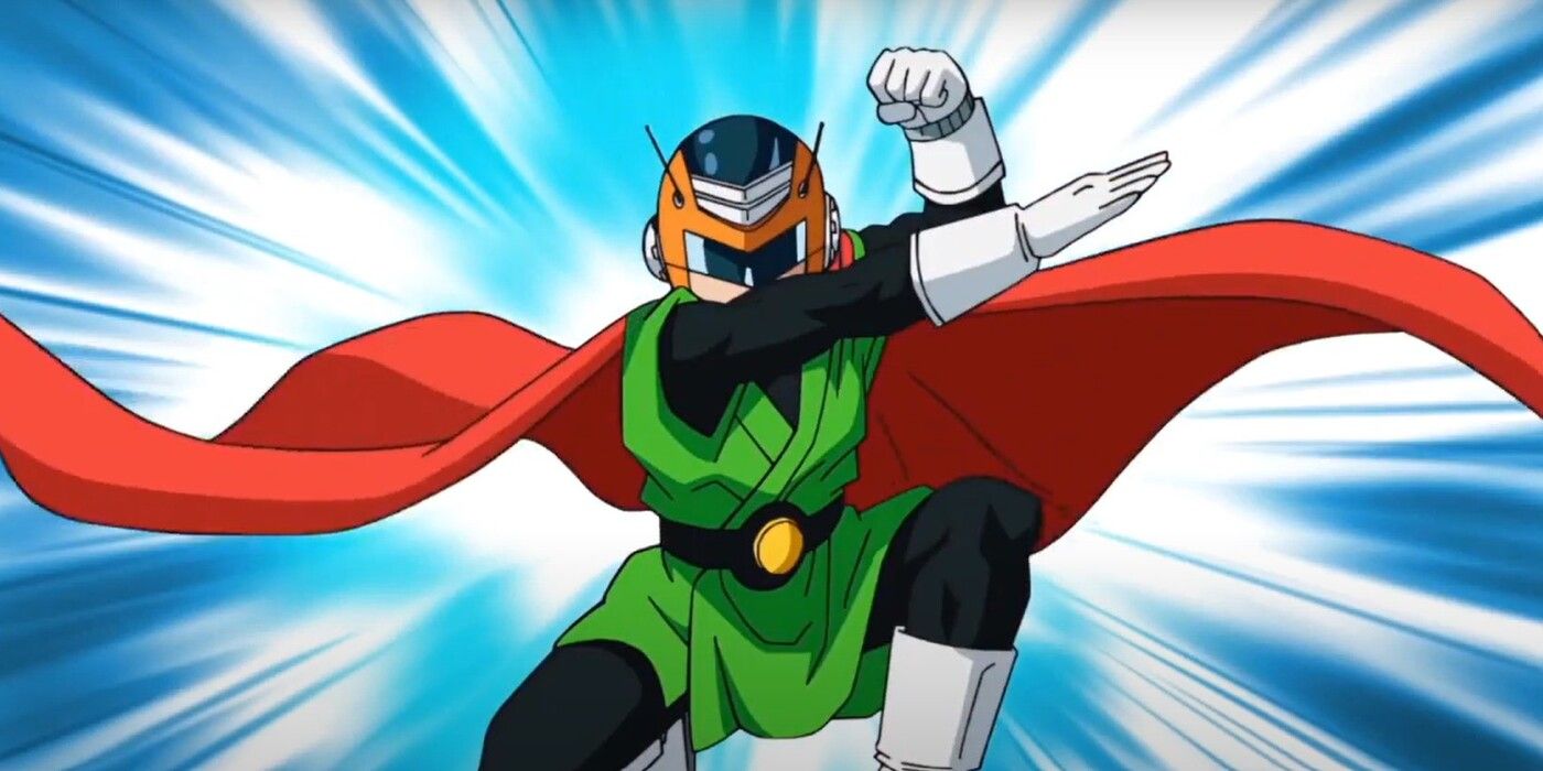 O Grande Saiyaman faz uma pose dramática em Dragon Ball Z