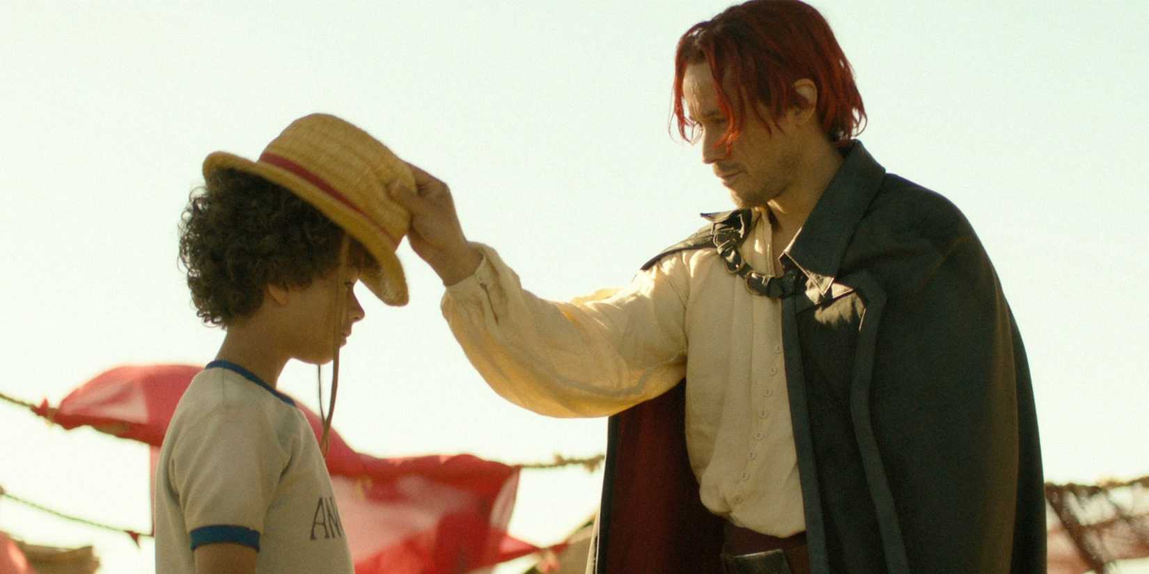 Shanks gives Young Luffy his straw hat in Netflix's live-action One Piece
