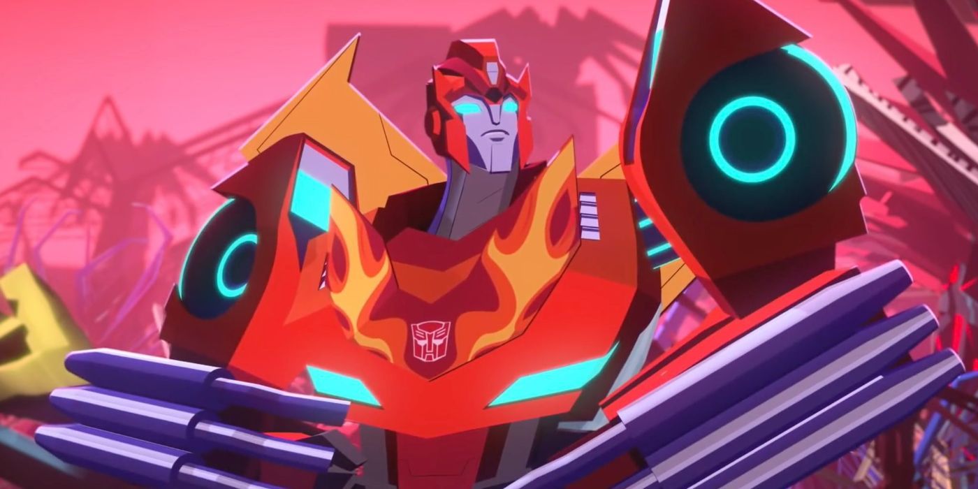 Hot Rod em pé em Transformers: Cyberverse.