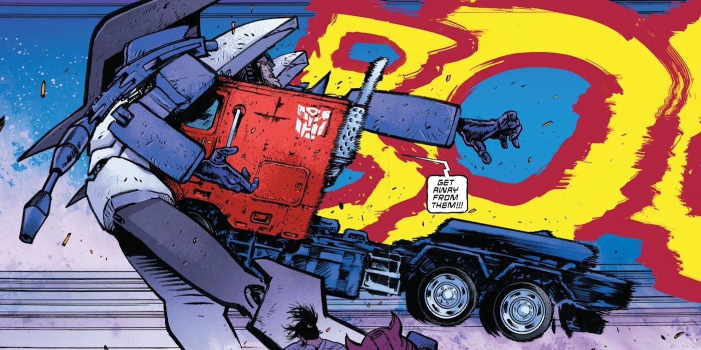 Optimus Prime hits Skywarp in Transformers (2023) #3.