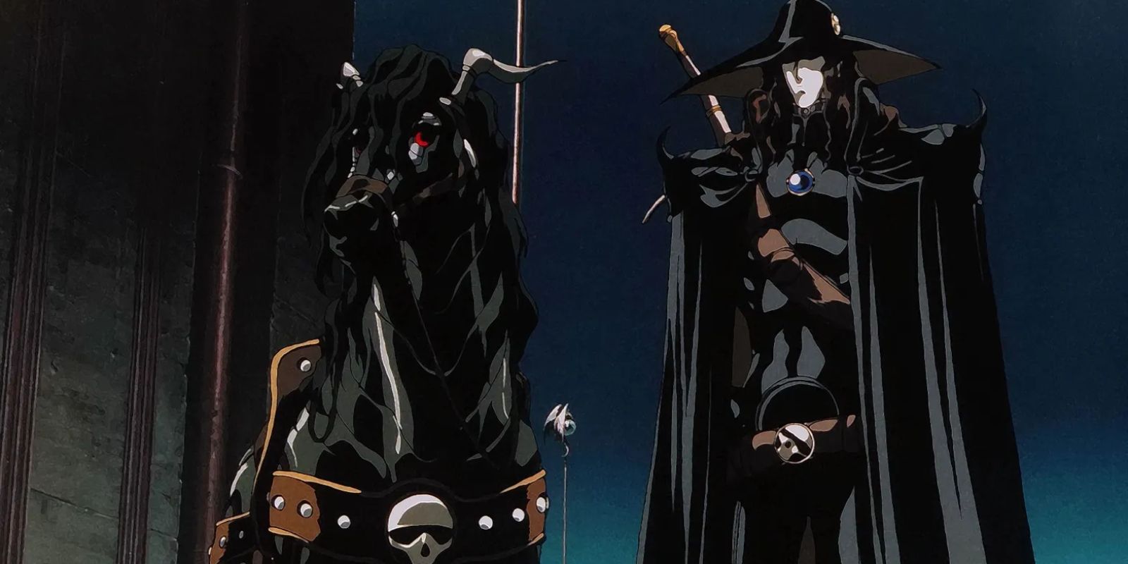 D is standing next to his horse in Vampire Hunter D: Bloodlust.