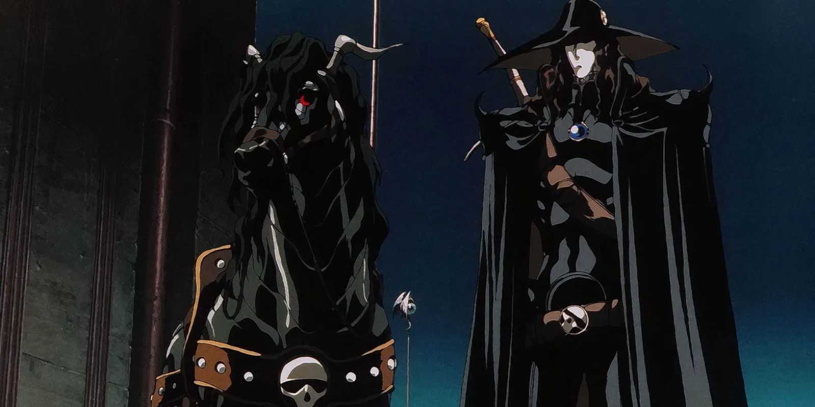D is standing next to his horse in Vampire Hunter D: Bloodlust.