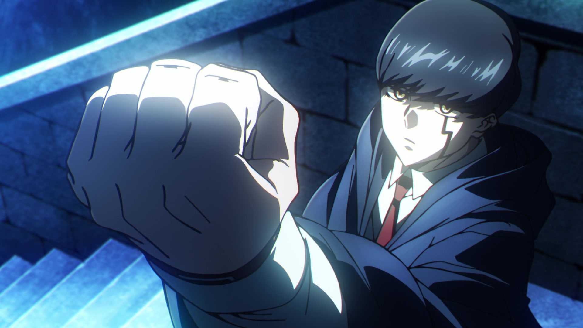 Mashle looking at his raised fist in Mashle: Magic and Muscles