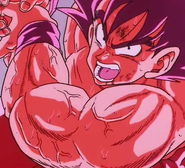 Goku using his Kaio-ken technique in Dragon Ball Z's Saiyan Saga