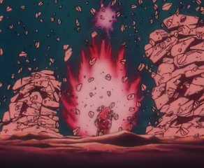 Goku using his Kaio-ken technique in Dragon Ball Z's Saiyan Saga.