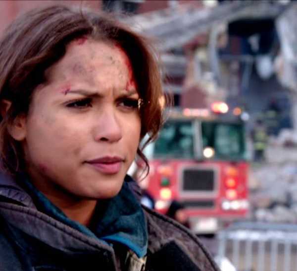 Monica Raymund as Paramedic in Charge/Firefighter Candidate Gabriela Dawson inChicago Fire episode "A Dark Day"