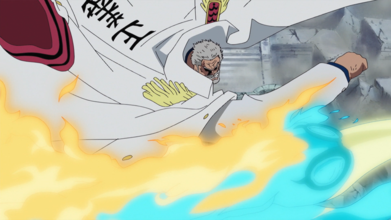 Garp frappe Marco pendant la guerre au sommet de One Piece.