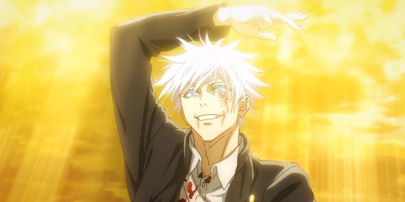 Gojo triomphant de Toji dans l'anime Jujutsu Kaisen.