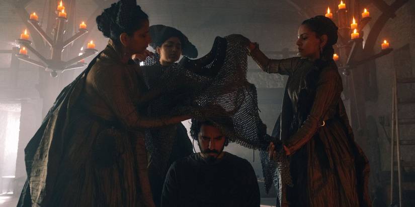 Four maids dressing Gawain in The Green Knight