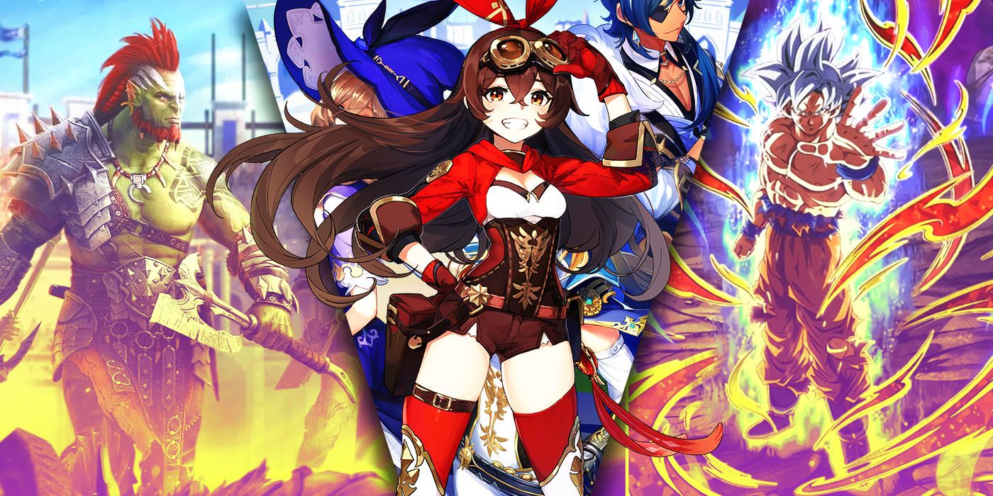 Split Images of Genshin Impact, Raid Shadow Legends and Dragon Ball Z Dokkan Battle