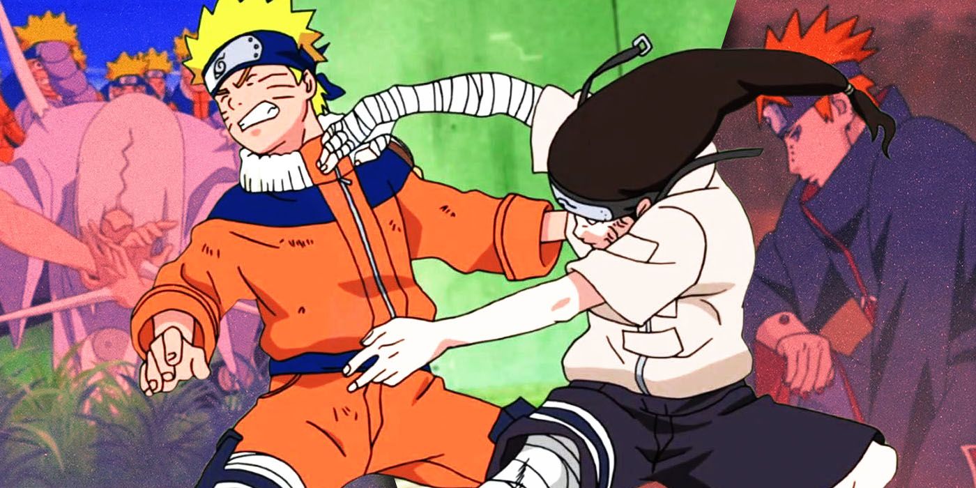 Split Images of Kimimaro, Naruto, Neji, and Pain from Naruto