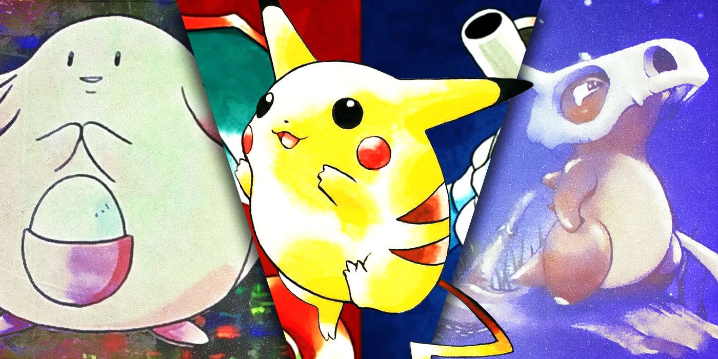 Split Images of Pikachu, Chansey, and Cubone
