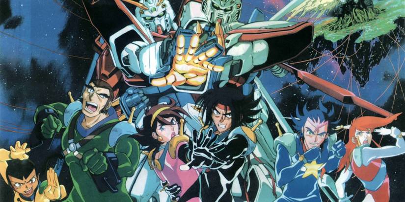 The main cast of Mobile Fighter G Gundam posing together.