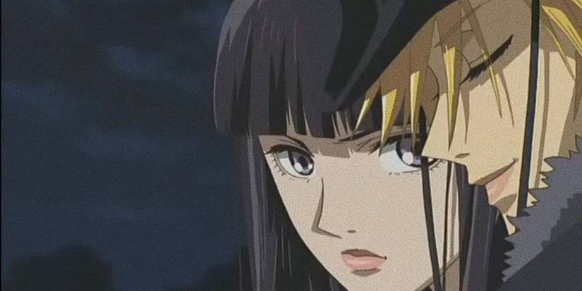 A closeup of Sunako and Kyohei in the anime The Wallflower.