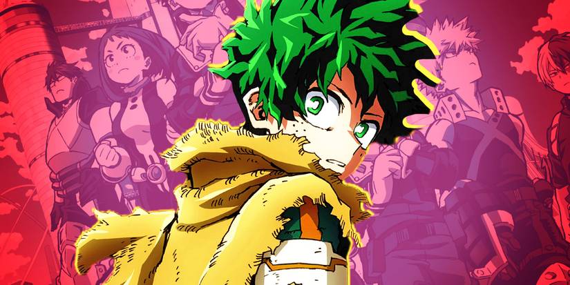 Deku in My Hero Academia: You're Next with a tattered yellow scarf