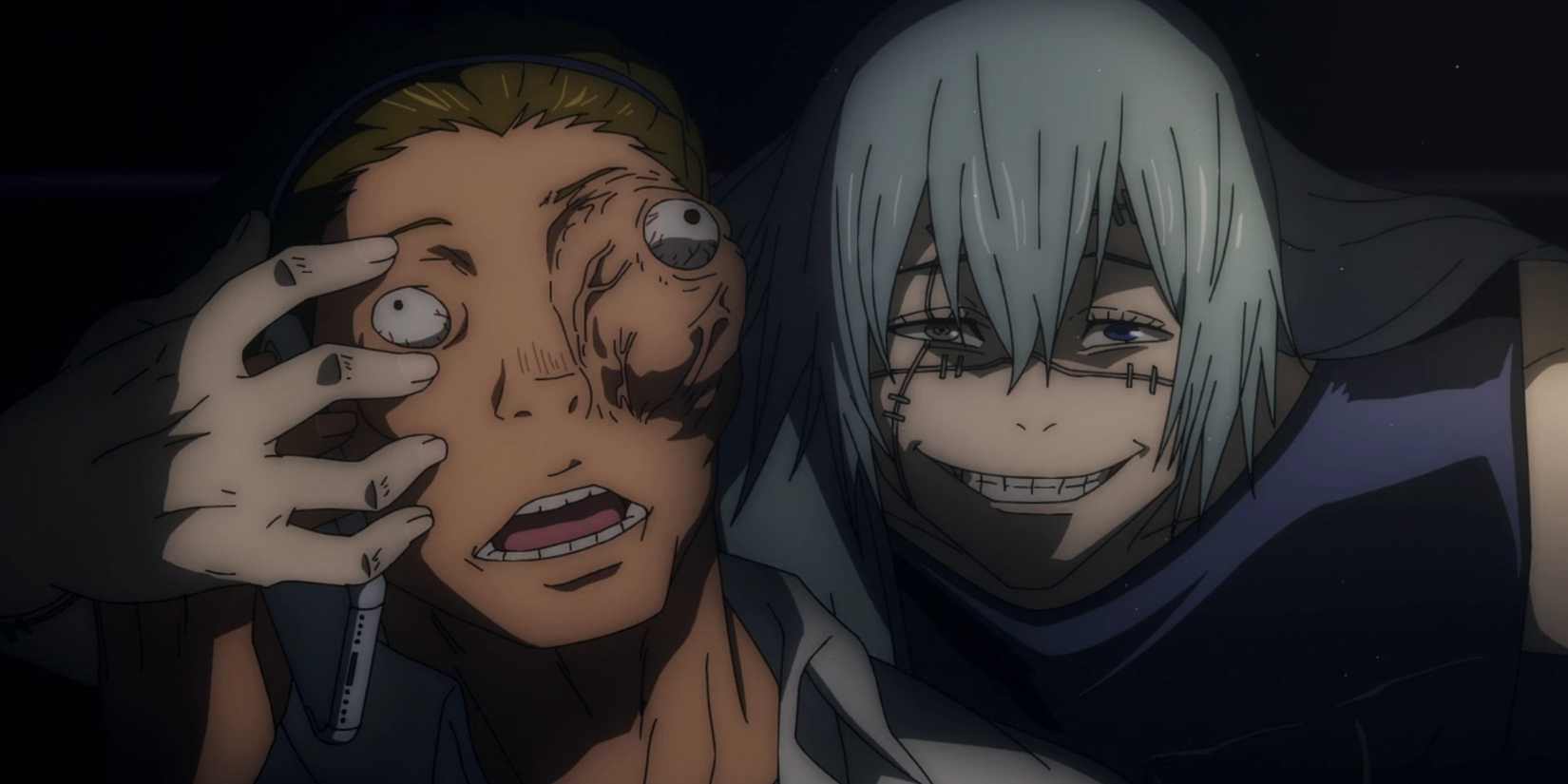 Mahito uses his Idle Transfiguration Cursed Technique on a human in Jujutsu Kaisen.
