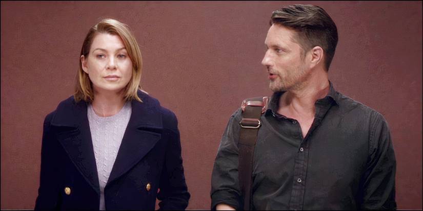 Nathan Riggs and Meredith Grey are in an elevator talking in Grey's Anatomy.