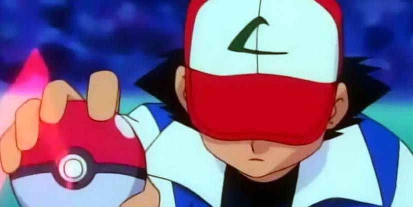 A somber Ash returning his Pokémon to their ball after losing the Indigo League.