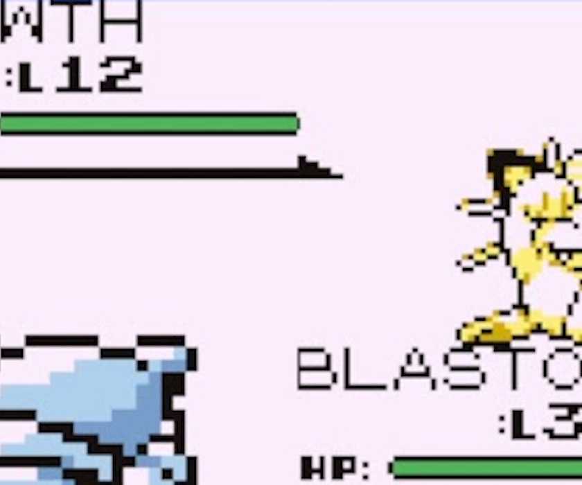 Blastoise battles Meowth in Pokemon Blue.