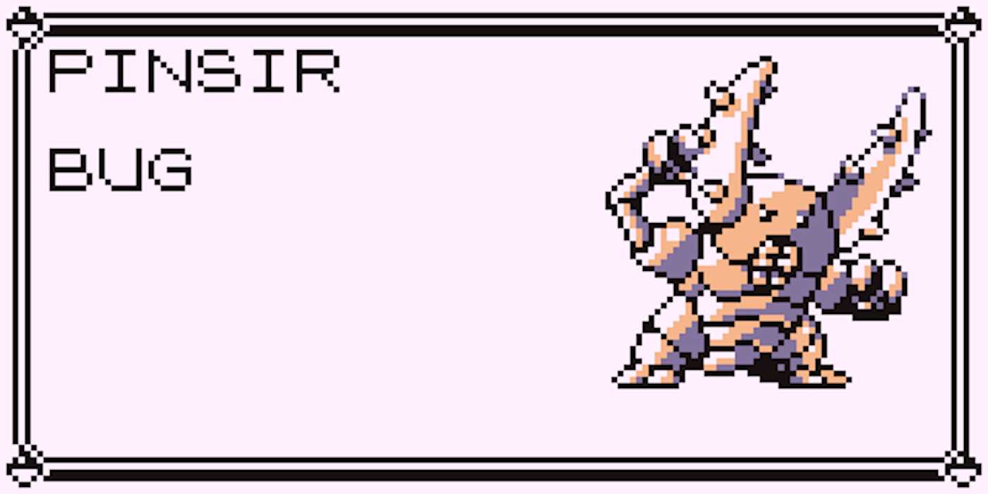 Pinsir's Pokedex entry in Pokemon Blue.