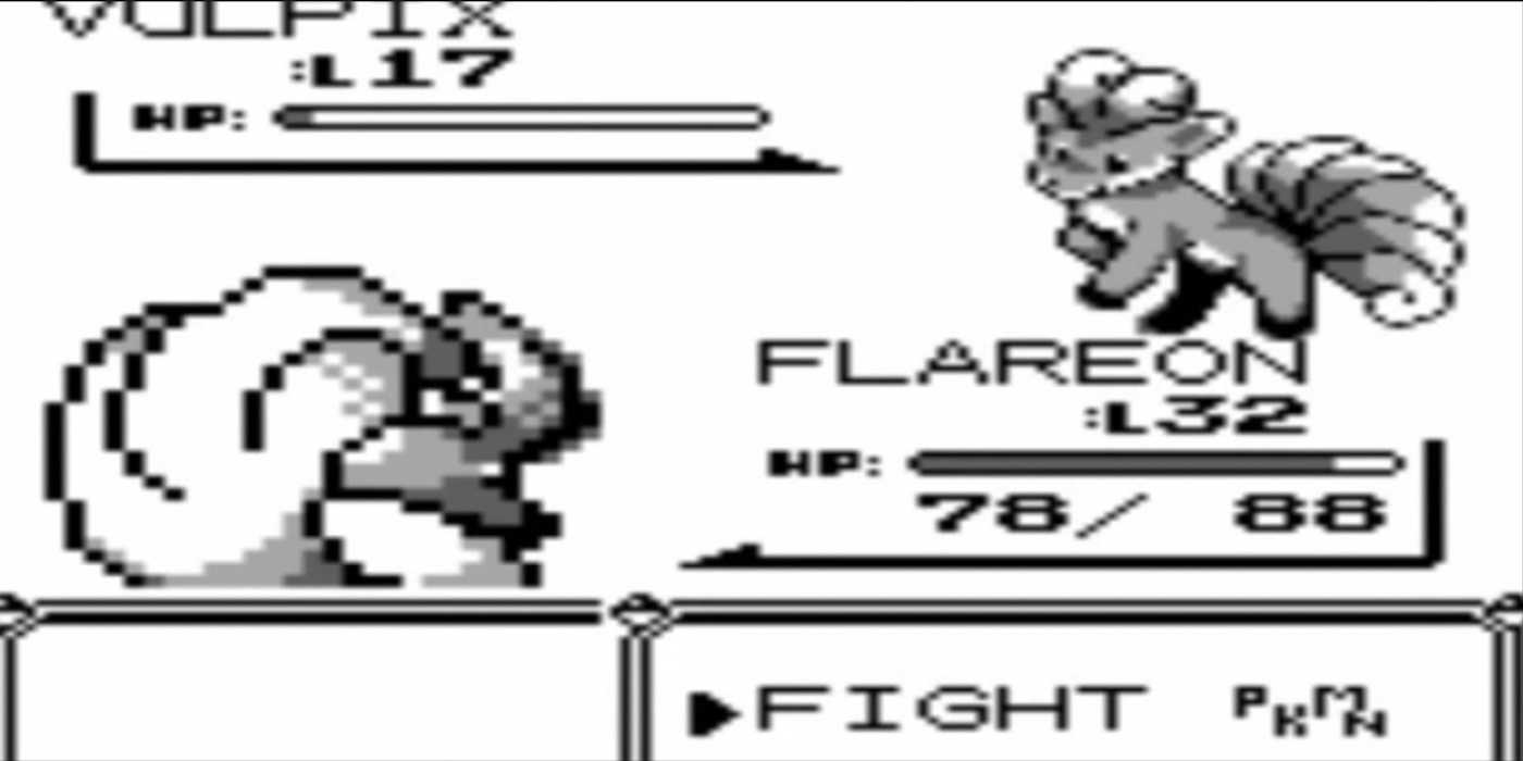 Flareon battles a Vulpix in Pokemon Blue.