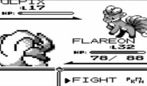 Flareon battles a Vulpix in Pokemon Blue.