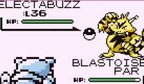 Blastoise battles an Electabuzz in Pokemon Red.