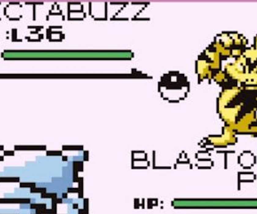 Blastoise battles an Electabuzz in Pokemon Red.