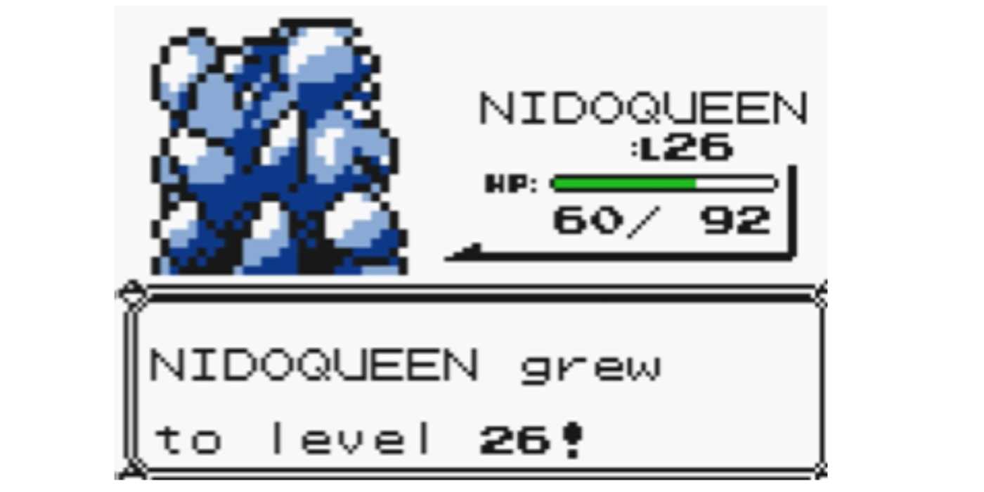 A Nidoqueen leveling up after a battle in Pokémon Red and Blue.