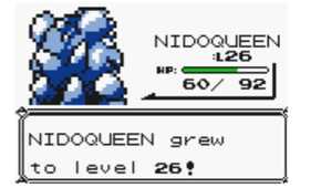 A Nidoqueen leveling up after a battle in Pokémon Red and Blue.