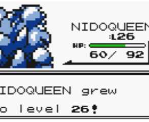 A Nidoqueen leveling up after a battle in Pokémon Red and Blue.