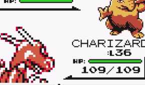 Charizard battles Drowzee in Pokemon Red and Blue.