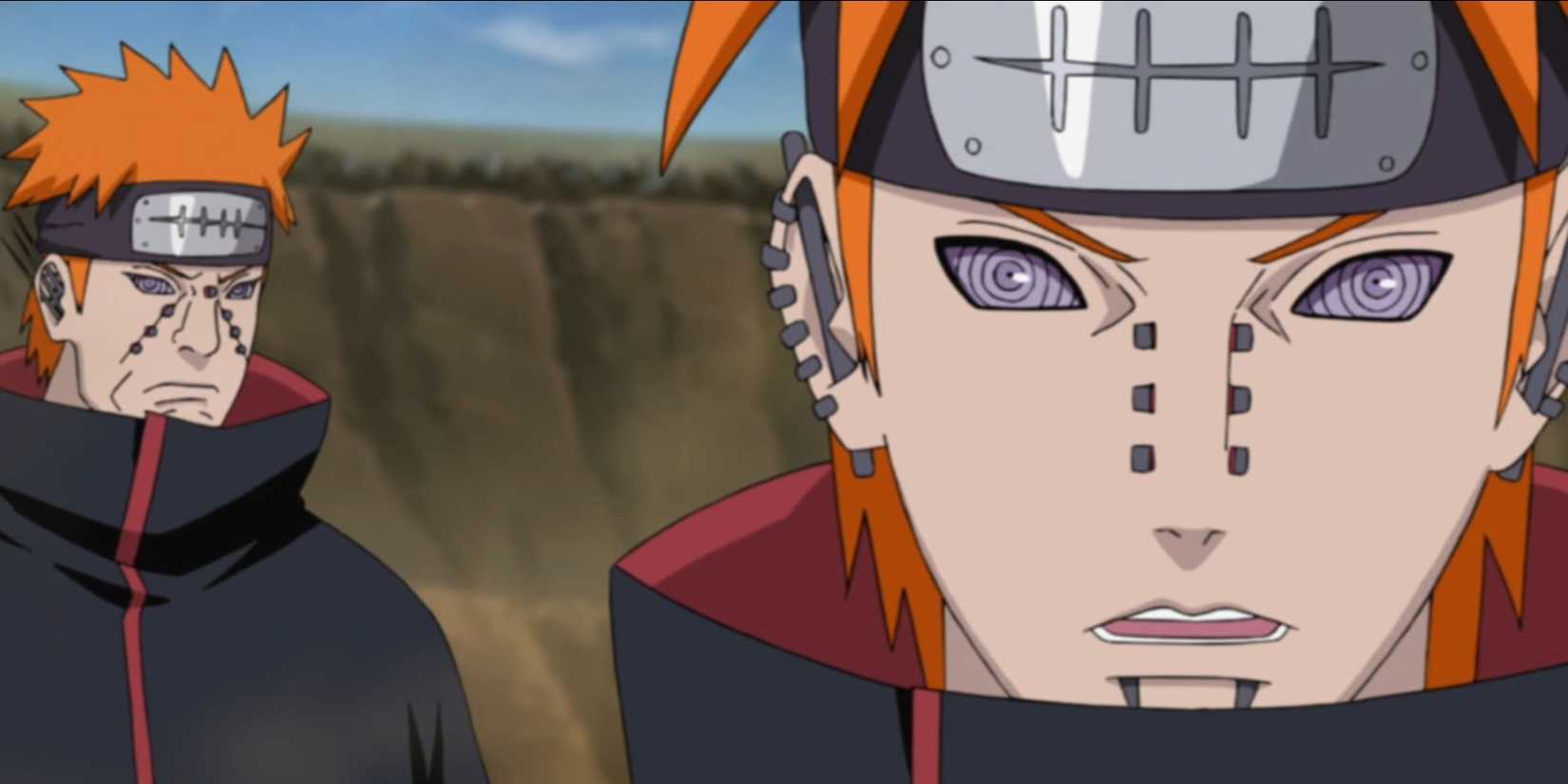 Two Paths of Pain stand together in Naruto: Shippuden.