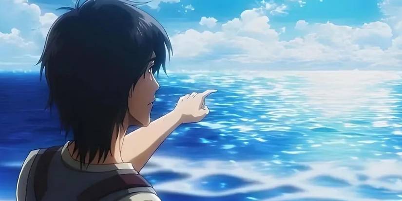Eren points beyond the sea in Attack on Titan
