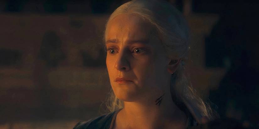 Helaena Targaryen (Phia Saban) looks sad with a cut on her throat on House of the Dragon.