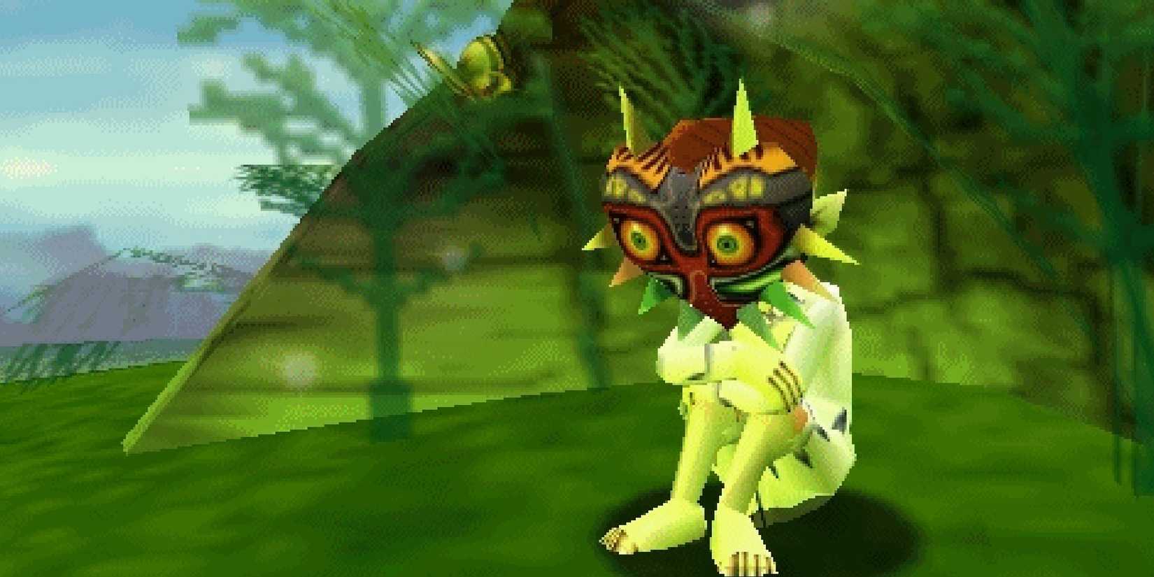 The Moon Child wearing Majora's Mask in The Legend of Zelda: Majora's Mask.