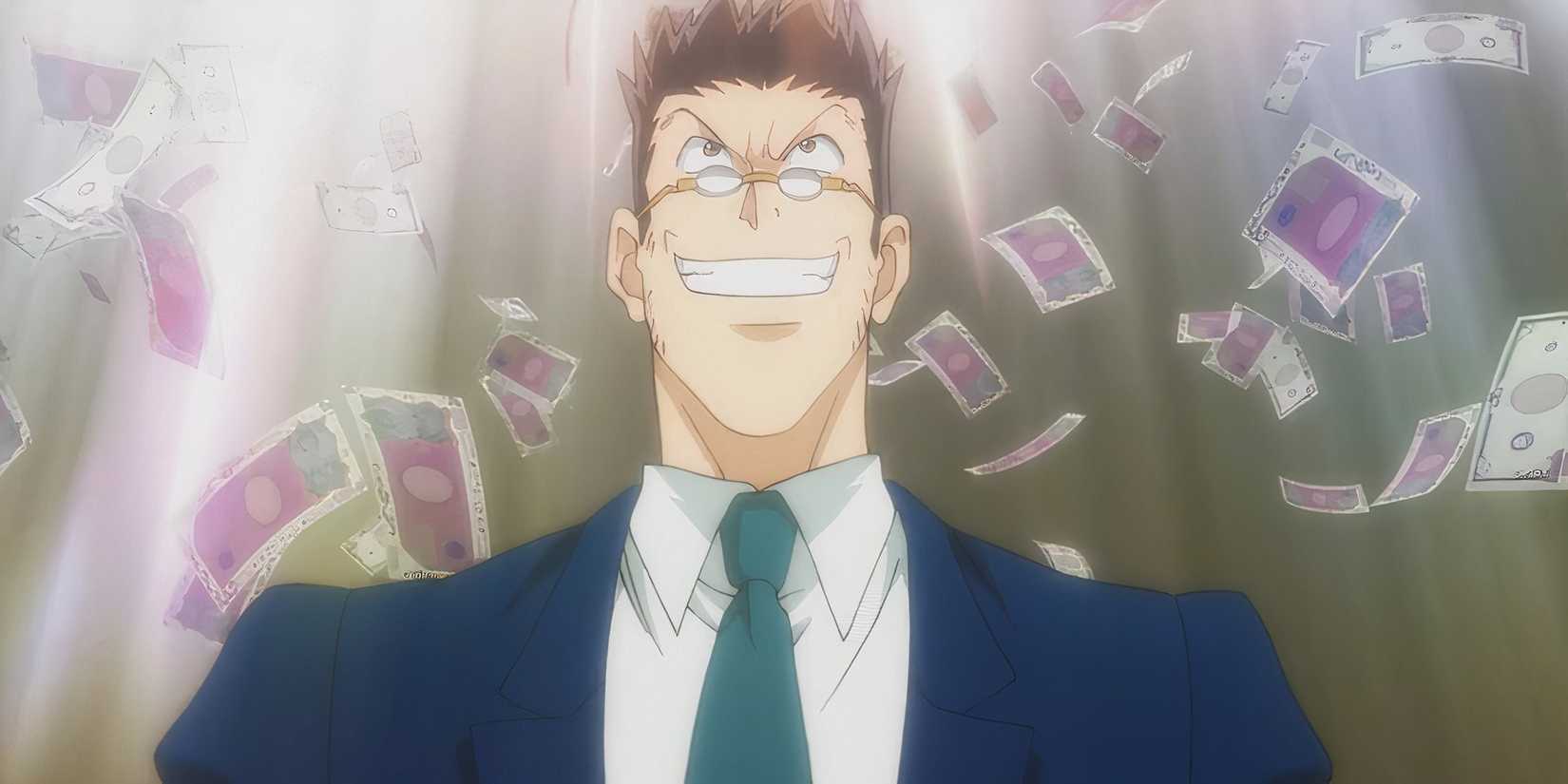 Leorio laughs at the thought of money during Hunter x Hunter's Hunter Exam.