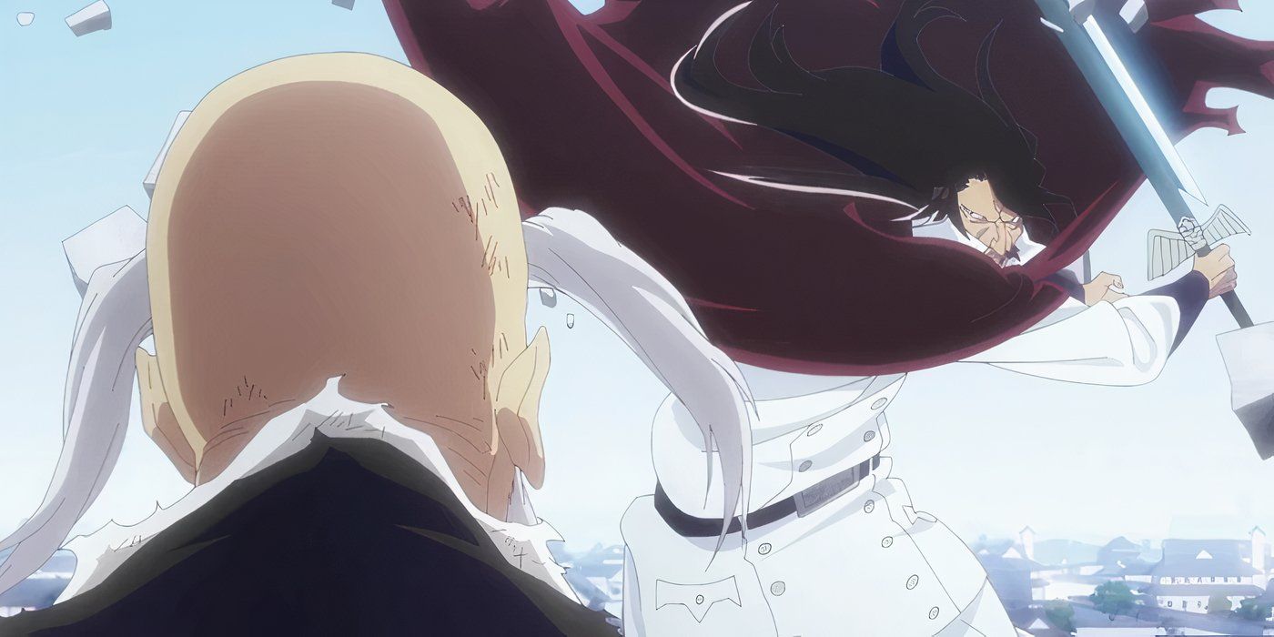 Royd Lloyd attacks Captain Commander Yamamoto while pretending to be YHWACH in bleach: the thousand -year blood war.