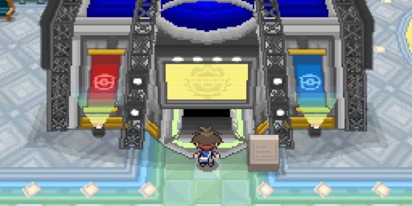 The player facing the World Tournament entrance in Pokémon Black 2 and White 2.
