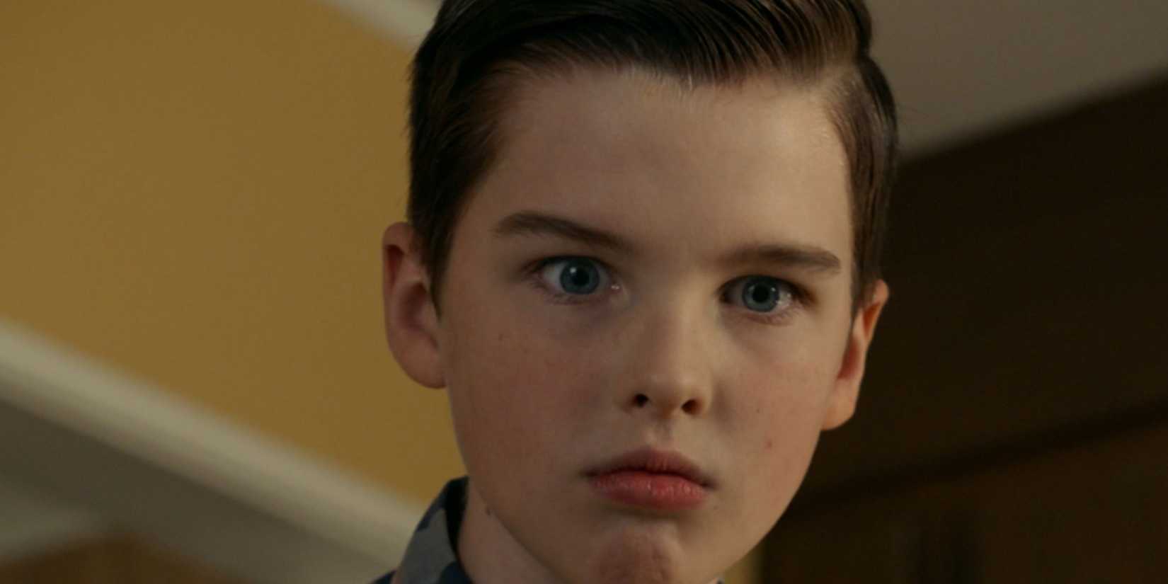 Sheldon looks shocked in Young Sheldon season 3.