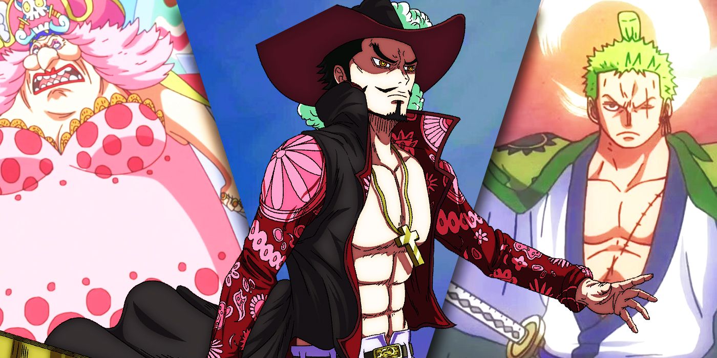 Split Images of Big Mom, Mihawk, and Zoro