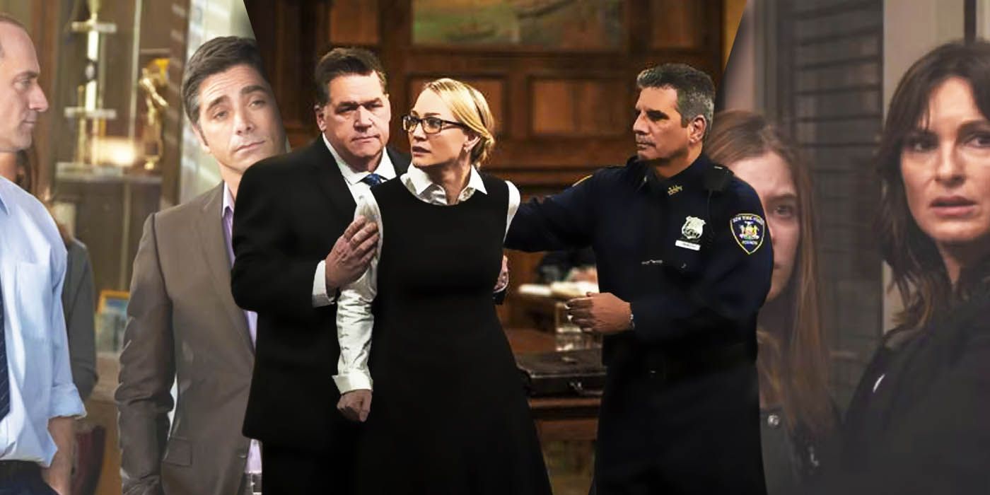 Three different images from Law and Order: SVU are spliced together.