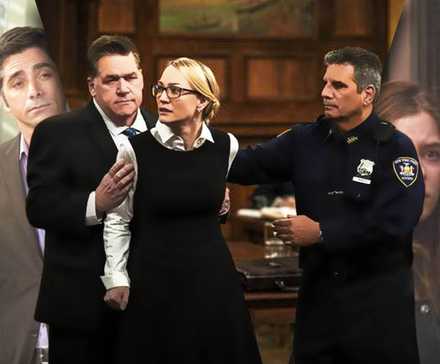 Three different images from Law and Order: SVU are spliced together.