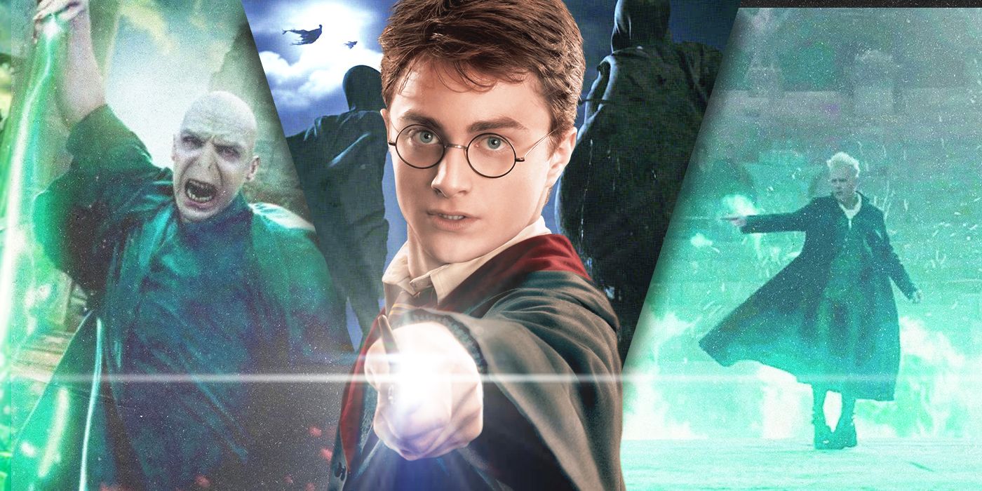Split Images of Voldemort, Harry, and Grindewald
