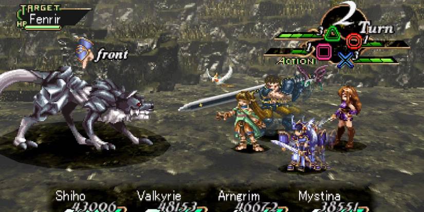 Valkyrie Profile combat with the party facing an enemy mounted on a wolf.