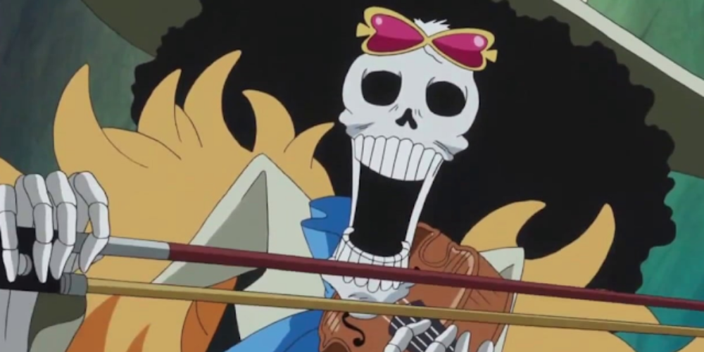 Soul King Brook de One Piece toca el violín durante el arco de la isla del hombre de pescado.