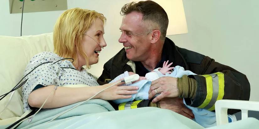 Christopher and Cindy Herrmann after the birth of their child in Chicago Fire
